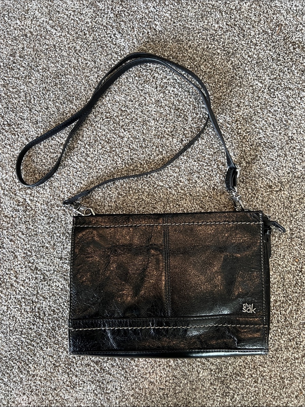 The Sak Black Leather Adjustable Strap Crossbody